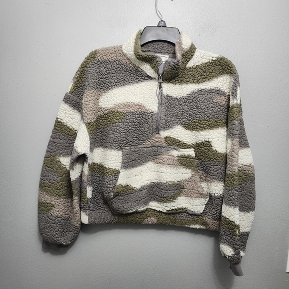 Hippie rose junior's cropped sherpa sweatshirt jacket size large camouflage - Picture 2 of 11